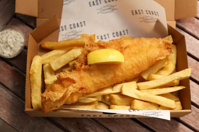 Undated handout photo issued by Taste Communications of a portion of cod and chips from East Coast Fish & Chips. Carlo Crolla,