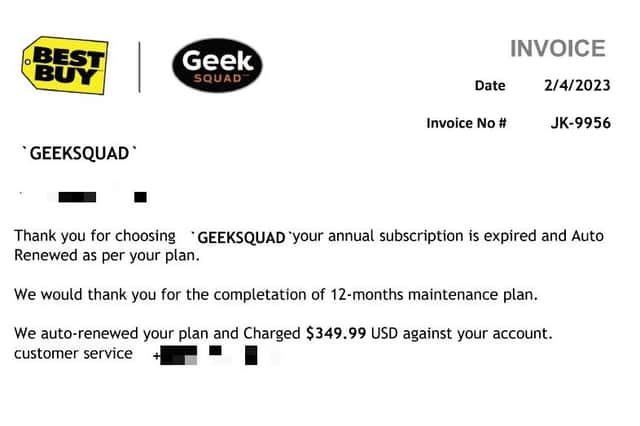 One of the fake invoices which are being emailed