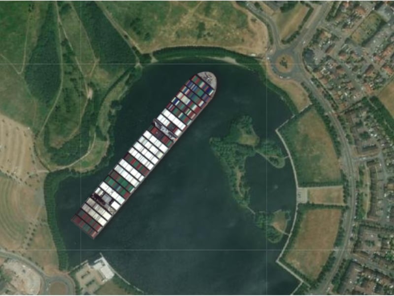 Not much room for manoeuvre for the Ever Given on the lake at Lakeside.