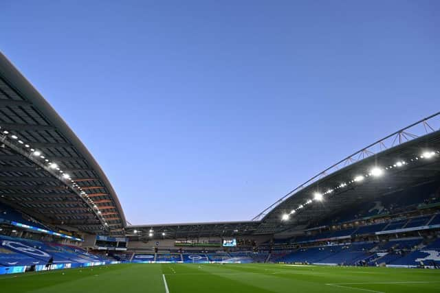 Amex Stadium, which will host Brighton and Hove Albion versus Newcastle United. (Photo by GLYN KIRK/POOL/AFP via Getty Images)