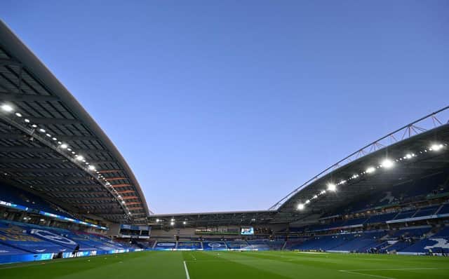 Amex Stadium, which will host Brighton and Hove Albion versus Newcastle United. (Photo by GLYN KIRK/POOL/AFP via Getty Images)