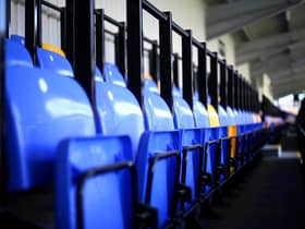 WIMBLEDON, ENGLAND - APRIL 05: A detailed view of safe standing seats inside the stadium prior to the Sky Bet League One match between AFC Wimbledon and Fleetwood Town at Plough Lane on April 05, 2021 in Wimbledon, England. Sporting stadiums around the UK remain under strict restrictions due to the Coronavirus Pandemic as Government social distancing laws prohibit fans inside venues resulting in games being played behind closed doors.  (Photo by James Chance/Getty Images)