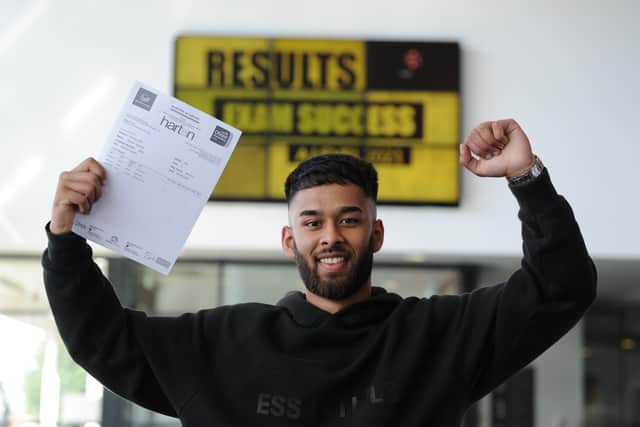 Harton Academy Sixth Form student Rizwan Rahman with his results.