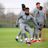 LONDON, ENGLAND - FEBRUARY 18: Ryan Sessegnon of Tottenham Hotspur shoots during a training session ahead of their UEFA Champions League Round of 16 first leg match against RB Leipzig at Hotspur Way Training Ground on February 18, 2020 in London, England. (Photo by Justin Setterfield/Getty Images)