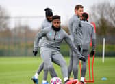 LONDON, ENGLAND - FEBRUARY 18: Ryan Sessegnon of Tottenham Hotspur shoots during a training session ahead of their UEFA Champions League Round of 16 first leg match against RB Leipzig at Hotspur Way Training Ground on February 18, 2020 in London, England. (Photo by Justin Setterfield/Getty Images)