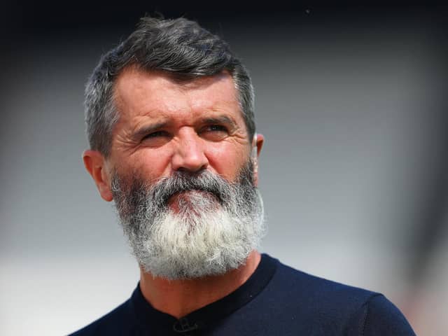 LONDON, ENGLAND - AUGUST 07: TV pundit Roy Keane looks on prior to the Premier League match between West Ham United and Manchester City at London Stadium on August 07, 2022 in London, England. (Photo by Mike Hewitt/Getty Images)