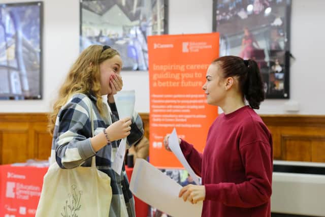 Harton Academy students opening their GCSE results. Image by Jason Oshin/Harton Academy.