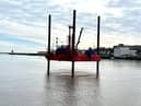 The drilling platform has been floated into place ahead of the work starting.