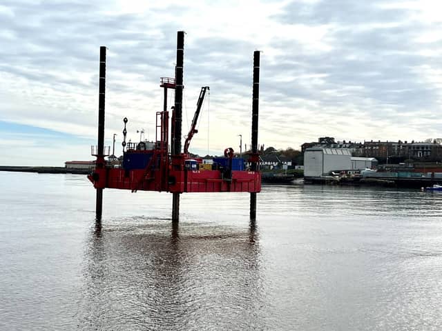 The drilling platform has been floated into place ahead of the work starting.