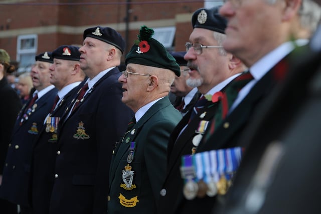 Remembrance Sunday Parade and Service at Westoe Cenotaph, South Shields, with the Mayor of South Tyneside Coun Pat Hay, Deputy Lord Lieutenant Tyne and Wear Wing Commander David L Harris.