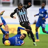 Leicester City's Belgian defender Timothy Castagne (L) vies with Newcastle United's US defender DeAndre Yedlin (C) during the English Premier League football match between Newcastle United and Leicester City at St James' Park in Newcastle-upon-Tyne, north east England on January 3, 2021.