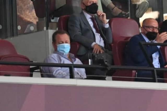 Mike Ashley in the London Stadium stands during Newcastle United's 2-0 win at West Ham United.