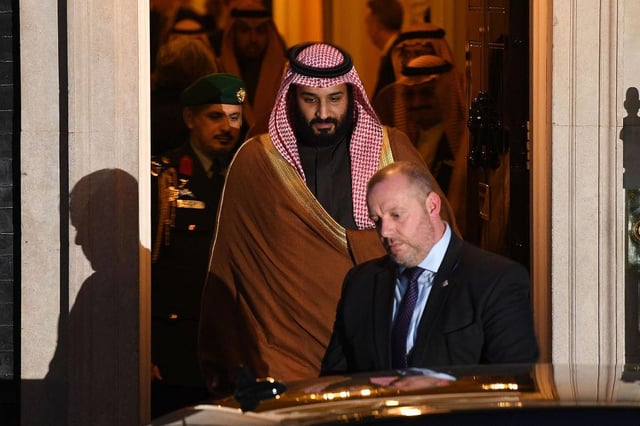 Saudi Crown Prince Mohammed bin Salman leaves number 10 Downing Street after a meeting with British Prime Minister Theresa May on March 7, 2018 in London, England.