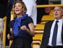 Newcastle United Co-Owner and Chief Executive Officer of PCP Capital Partners Amanda Staveley and Newcastle United's CEO Darren Eales look on during the Premier League match between Wolverhampton Wanderers and Newcastle United at Molineux on August 28, 2022 in Wolverhampton, England. (Photo by Eddie Keogh/Getty Images)