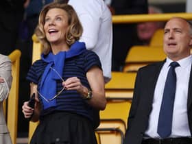 Newcastle United Co-Owner and Chief Executive Officer of PCP Capital Partners Amanda Staveley and Newcastle United's CEO Darren Eales look on during the Premier League match between Wolverhampton Wanderers and Newcastle United at Molineux on August 28, 2022 in Wolverhampton, England. (Photo by Eddie Keogh/Getty Images)