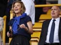 Newcastle United Co-Owner and Chief Executive Officer of PCP Capital Partners Amanda Staveley and Newcastle United's CEO Darren Eales look on during the Premier League match between Wolverhampton Wanderers and Newcastle United at Molineux on August 28, 2022 in Wolverhampton, England. (Photo by Eddie Keogh/Getty Images)