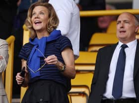 Newcastle United Co-Owner and Chief Executive Officer of PCP Capital Partners Amanda Staveley and Newcastle United's CEO Darren Eales look on during the Premier League match between Wolverhampton Wanderers and Newcastle United at Molineux on August 28, 2022 in Wolverhampton, England. (Photo by Eddie Keogh/Getty Images)
