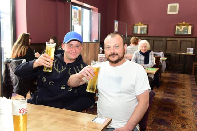 Enjoying an indoor pint at The Wouldhave, South Shields Andrew Bell (left) and Kevin Atkinson