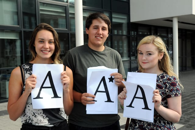 Students at Harton Technology College pictured as they received their A Level results in 2013.