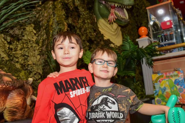 Callum, six, and Owen, four,  at the new Dino Den in South Shields.