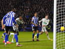 Newcastle United's Alexander Isak heads towards goal at Hillsborough.