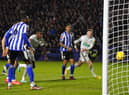 Newcastle United's Alexander Isak heads towards goal at Hillsborough.