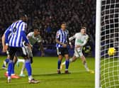 Newcastle United's Alexander Isak heads towards goal at Hillsborough.