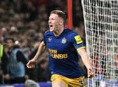 Newcastle United midfielder Elliot Anderson celebrates after scoring a goal which was later disallowed.