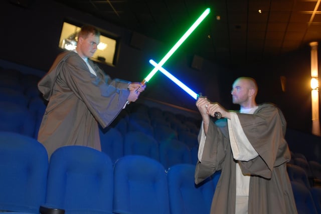 Nick Mapplebeck and Gavin Mann dressed up as Star Wars characters to raise money for charity at Cineworld 15 years ago.
