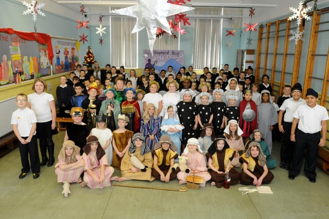 The Nativity performers from Years 3, 4, 5 and 6 lined up for a photo 12 years ago.