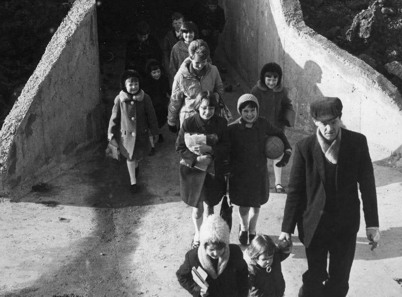 The first children to use the Perth Avenue subway in March 1967.