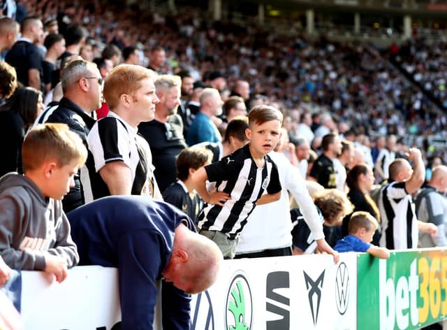 NEWCASTLE UPON TYNE, ENGLAND - AUGUST 28: Newcastle United fans react during the Premier League match between Newcastle United  and  Southampton at St. James Park on August 28, 2021 in Newcastle upon Tyne, England. (Photo by George Wood/Getty Images)