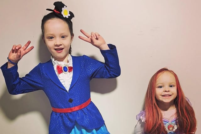 Lydia, 5 dressed as Mary Poppins and Maisey, 3 dressed as Ariel.