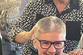 Sarah Parkin, Home Administrator at HC-One’s Stoneleigh Care Home after having her hair shaved off