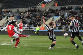 Amario Cozier-Duberry in action for Arsenal against Newcastle United in the FA Youth Cup. Cozier-Duberry is reportedly wanted by a string of clubs, including Newcastle, Wolves and Ajax, if he doesn't extend his contract with the Gunners.