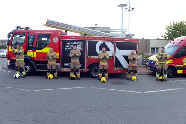 Tyne and Wear Fire and Rescue firefighters taking part in the NHS Clap For Our Carers at Sunderland Royal Hospital earlier in the pandemic