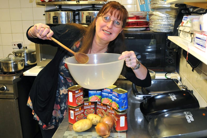 Landlady of The Causeway Thema Adams  was set to make her Corned Beef pie in this 2013 photo - but why was it in the spotlight? Tell us more.