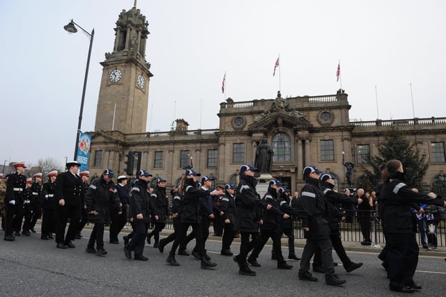 Remembrance Sunday Parade and Service at Westoe Cenotaph, South Shields, with the Mayor of South Tyneside Coun Pat Hay, Deputy Lord Lieutenant Tyne and Wear Wing Commander David L Harris.