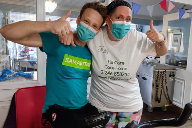 Willowdene Care Home manager Chris Hogan-Hind and activities coordinator Claire Wade at the end of their charity cycle for suicide prevention charity Samaritans.