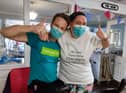 Willowdene Care Home manager Chris Hogan-Hind and activities coordinator Claire Wade at the end of their charity cycle for suicide prevention charity Samaritans.