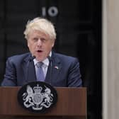 Prime Minister Boris Johnson reads a statement outside 10 Downing Street, London, formally resigning as Conservative Party leader after ministers and MPs made clear his position was untenable. He will remain as Prime Minister until a successor is in place. Picture date: Thursday July 7, 2022.