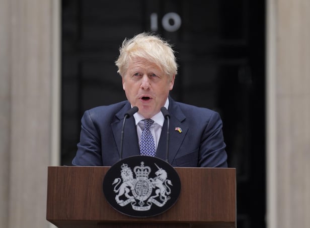 Prime Minister Boris Johnson reads a statement outside 10 Downing Street, London, formally resigning as Conservative Party leader after ministers and MPs made clear his position was untenable. He will remain as Prime Minister until a successor is in place. Picture date: Thursday July 7, 2022.