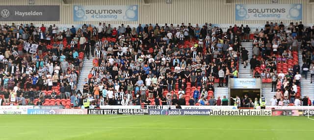 The away end at the Keepmoat Stadium before kick-off time.