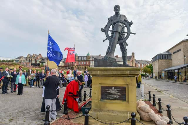 The Mayor of South Tyneside Cllr Pat Hay laying a wreath for Merchant Navy Day in South Shields.