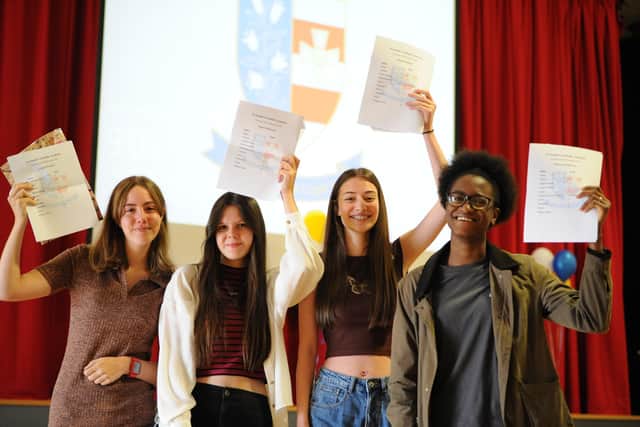 St Josephs RC Academy students Louana Pennick, Megan Henderson, Hannah Jobling and Deborah Shofowora with their GCSE results.