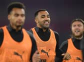 Newcastle United's English striker Callum Wilson (C) warms up ahead of the English Premier League football match between Southampton and Newcastle United at St Mary's Stadium in Southampton, southern England on November 6, 2020.