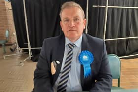 Conservative councillor Ian Forster on election night, shortly after getting voted in