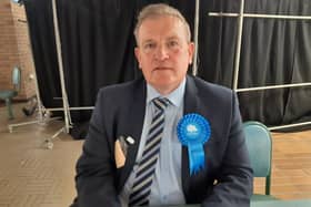 Conservative councillor Ian Forster on election night, shortly after getting voted in