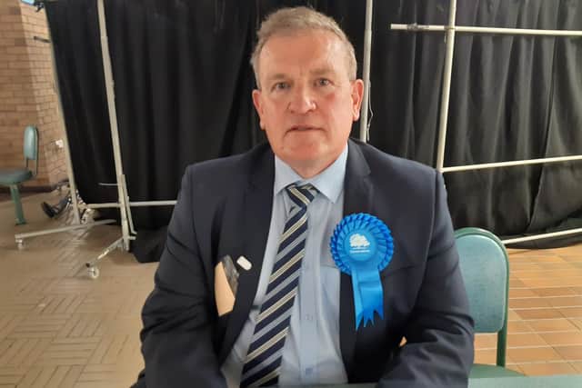 Conservative councillor Ian Forster on election night, shortly after getting voted in