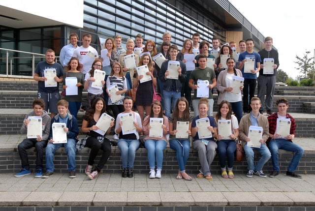 Harton Technology College celebrate their A-level results in 2014.